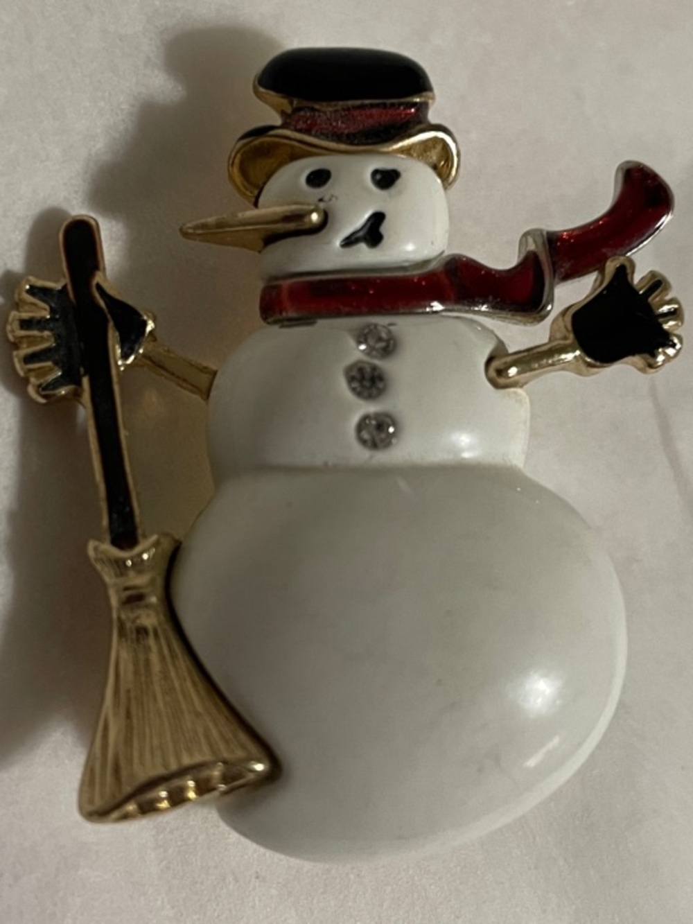 Puffy Snowman Enamel Brooch